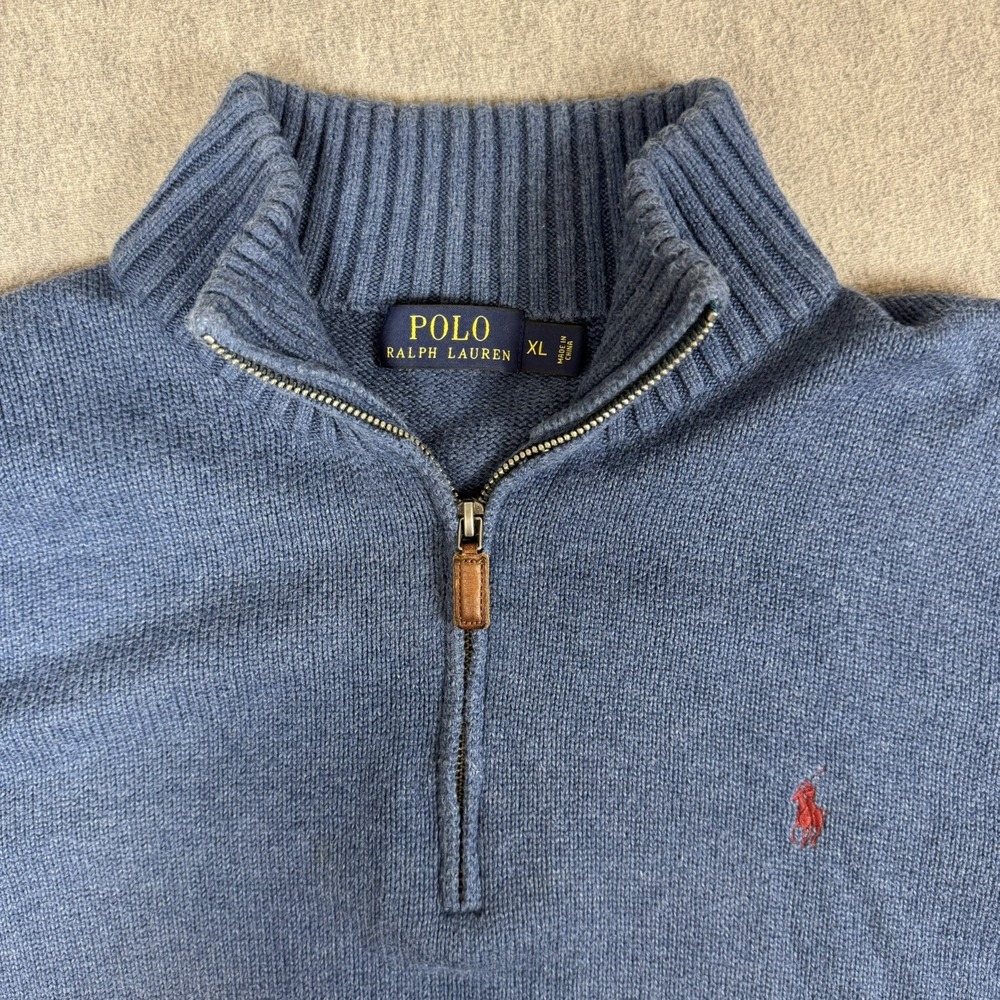 VTG POLO RALPH LAUREN Navy Rib 1/4 Zip Pullover Sweater XL - Picture 4 of 10
